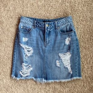 Distressed jean skirt